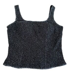 Sean Collection-Beaded Silk Tank Top, Women's Black Sparkle, Size XS